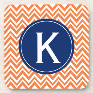 Monogram Orange Zigzag Pattern Coaster