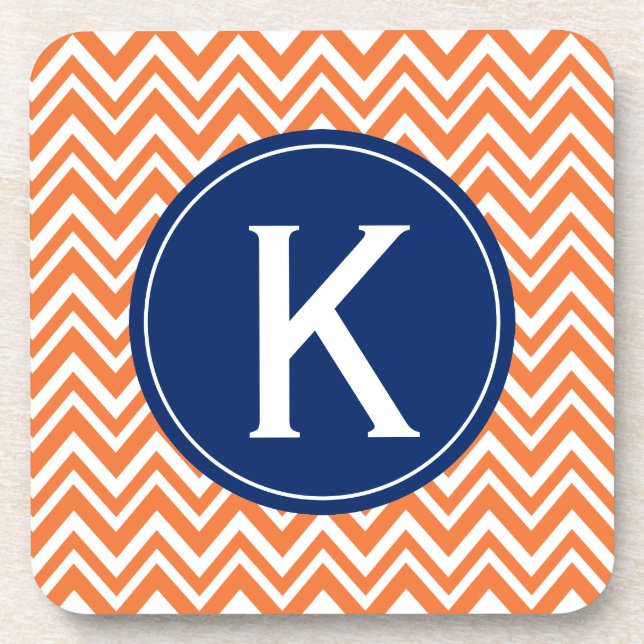 Monogram Orange Zigzag Pattern Coaster (Front)