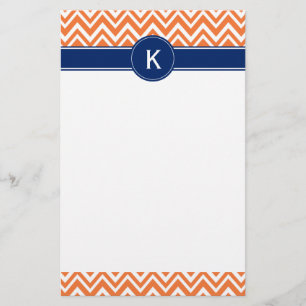 Monogram Orange Zigzag Pattern Stationery