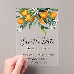 Monogram Oranges Save the Date Acrylic Invitations