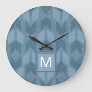 Monogram   Outdoor Geo Step   Blue Arrow Pattern Large Clock