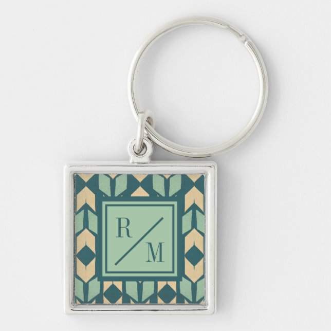 Monogram | Outdoor Geo Step | Geometric Teal Arrow Key Ring (Front)