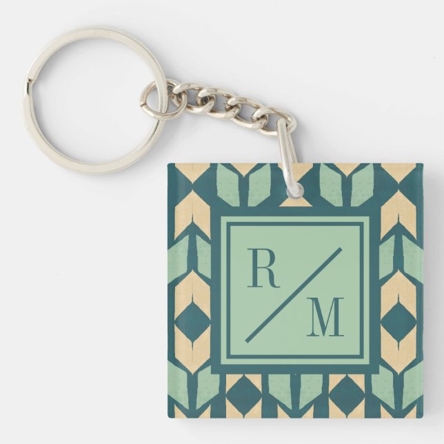Monogram | Outdoor Geo Step | Geometric Teal Arrow Key Ring (Front)