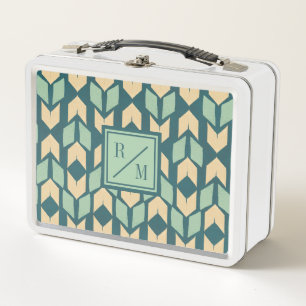 Monogram Outdoor Geo Step Geometric Teal Arrow Metal Lunch Box