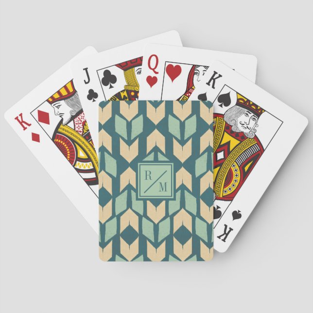 Monogram | Outdoor Geo Step | Geometric Teal Arrow Playing Cards (Back)