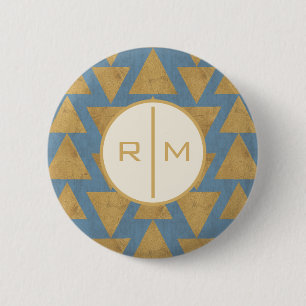 Monogram Outdoor Geo Step Gold & Blue Pattern 6 Cm Round Badge
