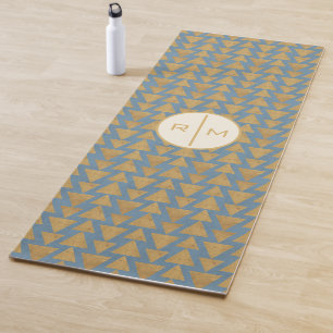 Monogram   Outdoor Geo Step   Gold & Blue Pattern Yoga Mat