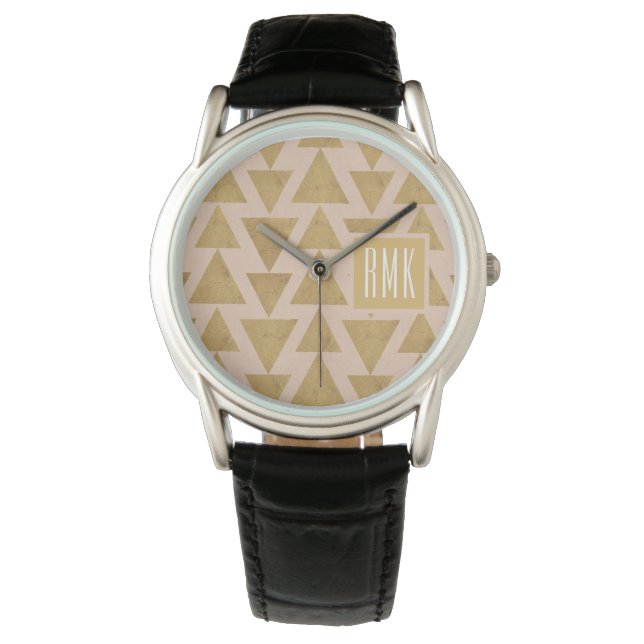 Monogram | Outdoor Geo Step | Gold & Coral Geometr Watch (Front)