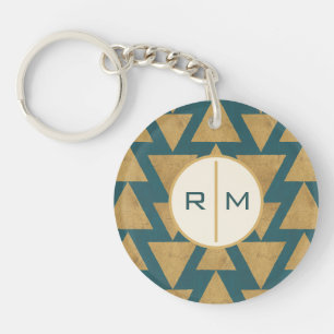 Monogram   Outdoor Geo Step   Gold & Dark Teal Pat Key Ring