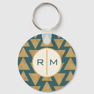 Monogram   Outdoor Geo Step   Gold & Dark Teal Pat Key Ring