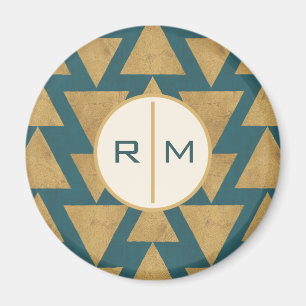 Monogram Outdoor Geo Step Gold & Dark Teal Pat Magnet