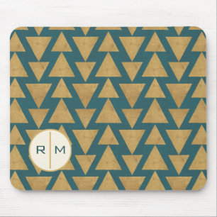 Monogram   Outdoor Geo Step   Gold & Dark Teal Pat Mouse Mat
