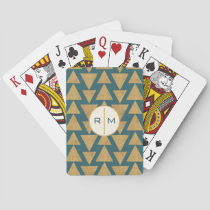 Monogram   Outdoor Geo Step   Gold & Dark Teal Pat Playing Cards