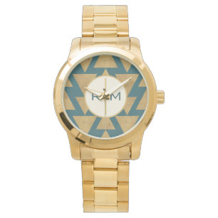 Monogram   Outdoor Geo Step   Gold & Dark Teal Pat Watch