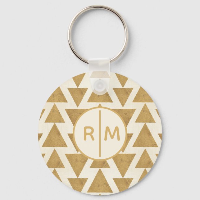 Monogram | Outdoor Geo Step | Gold Geometric Patte Key Ring (Front)