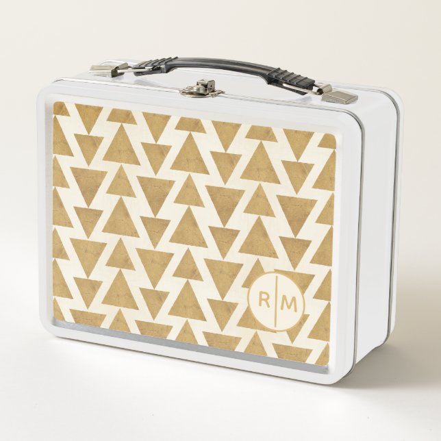 Monogram | Outdoor Geo Step | Gold Geometric Patte Metal Lunch Box (Front)