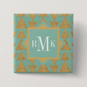 Monogram Outdoor Geo Step Gold & Teal Pattern 15 Cm Square Badge
