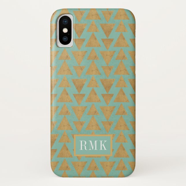 Monogram | Outdoor Geo Step | Gold & Teal Pattern Case-Mate iPhone Case (Back)