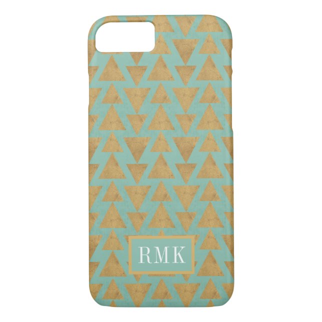 Monogram | Outdoor Geo Step | Gold & Teal Pattern Case-Mate iPhone Case (Back)