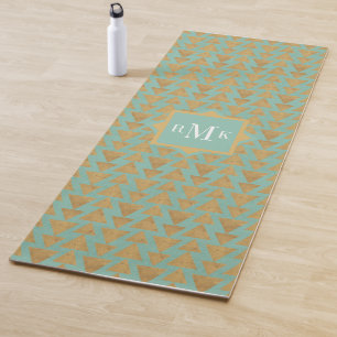 Monogram   Outdoor Geo Step   Gold & Teal Pattern Yoga Mat