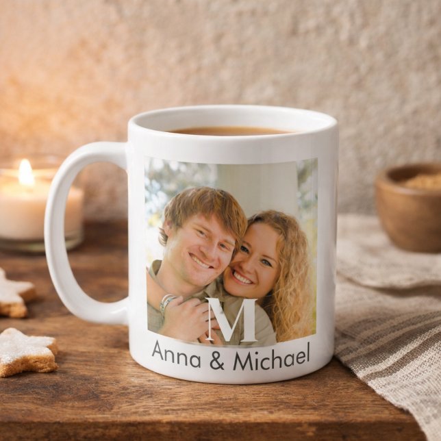 Monogram Overlay Luxe Coffee Mug (“Elevated monogram mug design with bold serif initial overlay for modern everyday style.”)