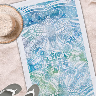 Monogram Owl Mandala Beach Towel