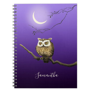 Monogram Owl Night Moon Dark Blue Small Notebook