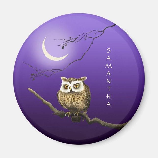 Monogram Owl Night Moonlight Dark Blue Magnet (Front)
