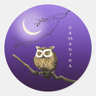 Monogram Owl Night Moonlight Dark Blue Sticker