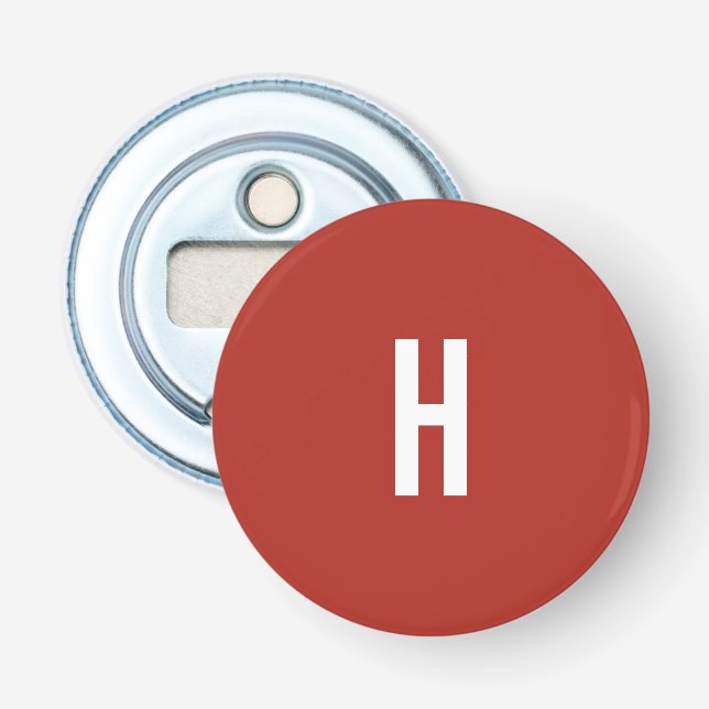Monogram Own Name Initial Minimalist Brick Red Bottle Opener (Front)