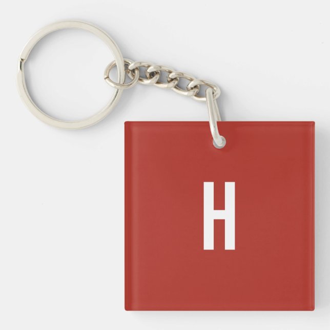 Monogram Own Name Initial Minimalist Brick Red Key Ring (Front)