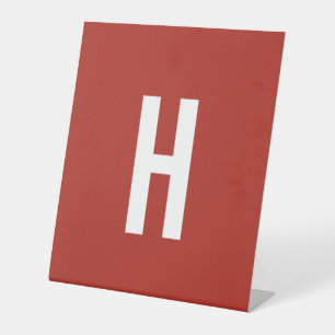 Monogram Own Name Initial Minimalist Brick Red Pedestal Sign