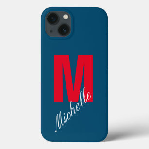 Monogram Own Name Initial Modern Plain Blue Red Case-Mate iPhone Case