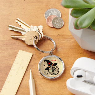 Monogram P Halloween Sky Witch Spiders Name Key Ring