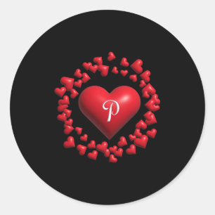 Monogram P - Heart Wreath Shape Design V2 Premium Classic Round Sticker