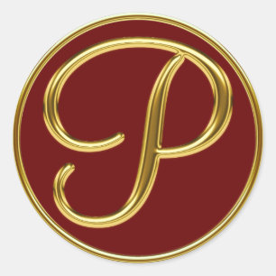 Monogram P in 3D gold Classic Round Sticker