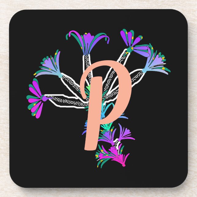 Monogram P Initial  Beverage Coaster (Front)