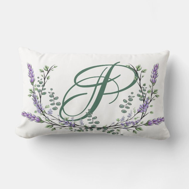 Monogram P Lavender Eucalyptus Lumbar Cushion (Front)