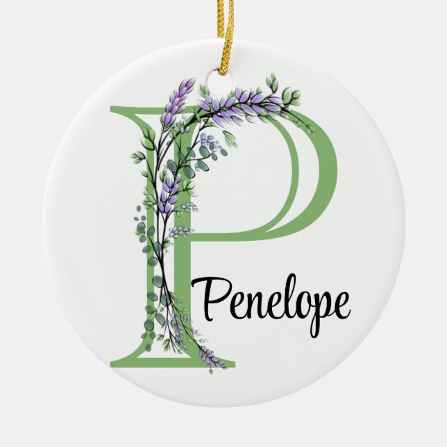 Monogram P Lavender Eucalyptus nursery  Poster Ceramic Tree Decoration (Front)