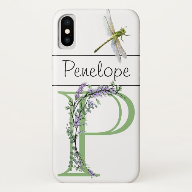 Monogram P Lavender Eucalyptus with Dragonfly Case-Mate iPhone Case (Back)