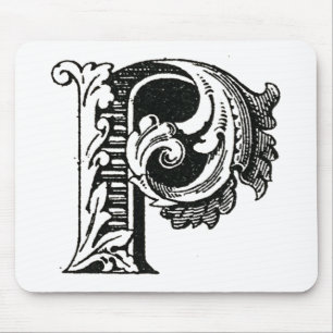 Monogram P, Letter P, Alphabet P, Black and White Mouse Mat