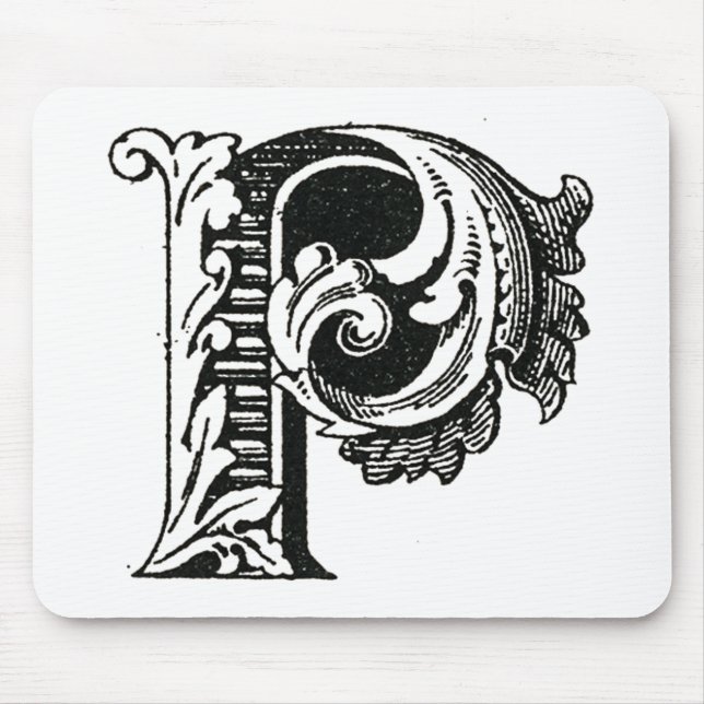Monogram P, Letter P, Alphabet P, Black and White Mouse Mat (Front)