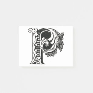 Monogram P, Letter P, Alphabet P, Black and White Post-it Notes