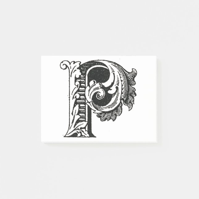Monogram P, Letter P, Alphabet P, Black and White Post-it Notes (Front)