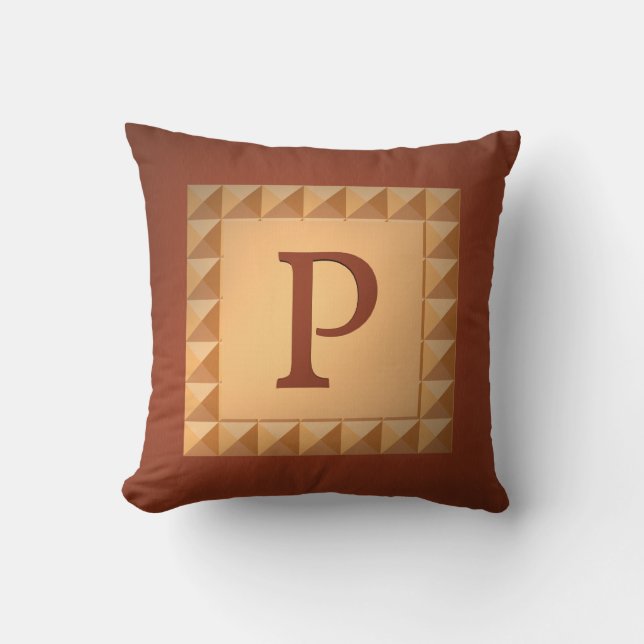 Monogram P: Marquetry Effect Initial and Pattern Cushion (Front)