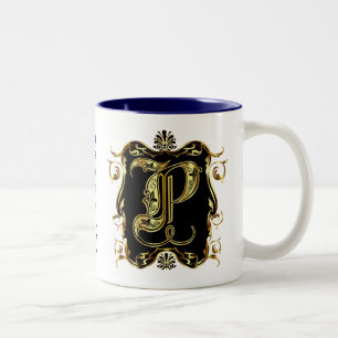 Monogram P One of a kind View notes please Two-Tone Coffee Mug