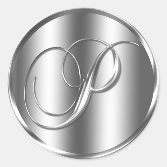 Monogram P Silver Colour Wedding Invitation Holida Classic Round Sticker (Front)