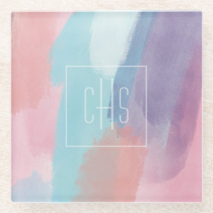 Monogram Paint Design Colorful Glass Coaster