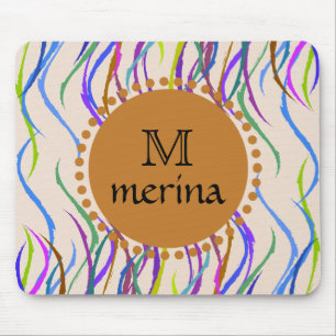 Monogram Painted Curves Decorative Circle Mouse Mat