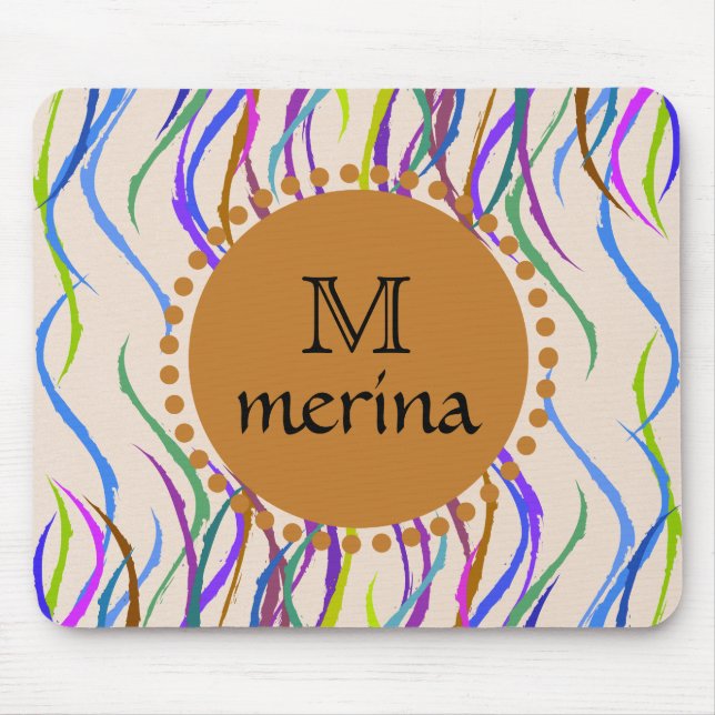 Monogram Painted Curves Decorative Circle Mouse Mat (Front)